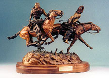 "Stolen Horses - Borrowed Time", a bronze by L.D. Edgar of the Western Heritage Studio in Cody Wyoming.